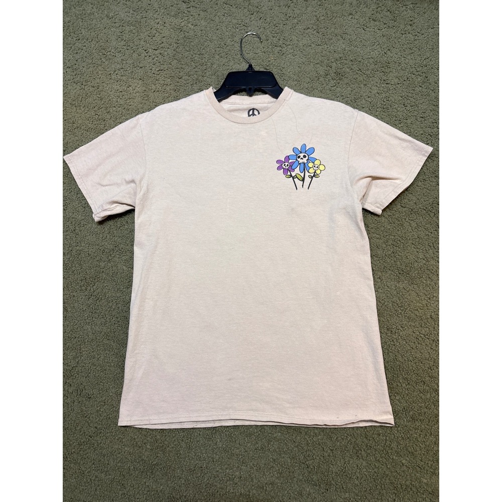 Of Mind Stay Positive Skull Flower Graphic T-Shirt Tan Unisex Medium Cotton Tee